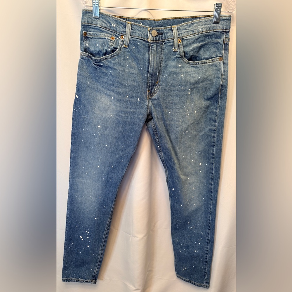 Levi's 512 Paint Splatter Jeans Mens Size‎ 32x32 Slim Taper Blue White Splatter